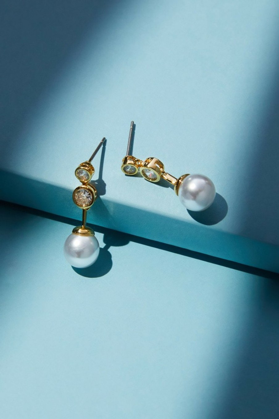 Francesca's Vicky Pearl And Bezel Drop Earrings Gold Earrings