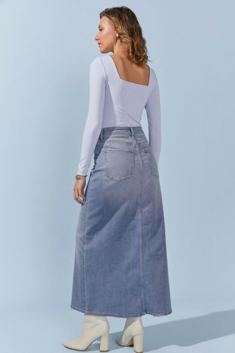 Francesca's Wendi Midi Denim Skirt Medium Skirts