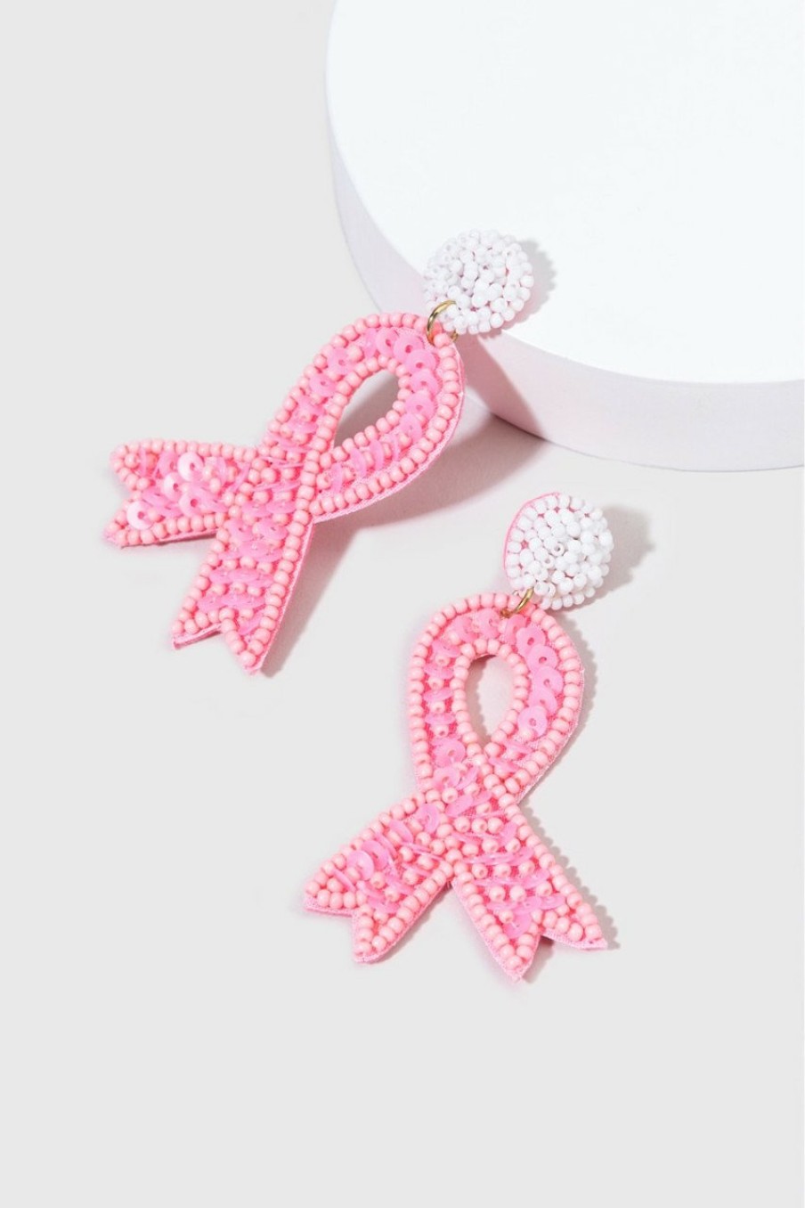 Francesca's Rudie Seedbead Breast Cancer Awareness Ribbon Earrings Pink Earrings