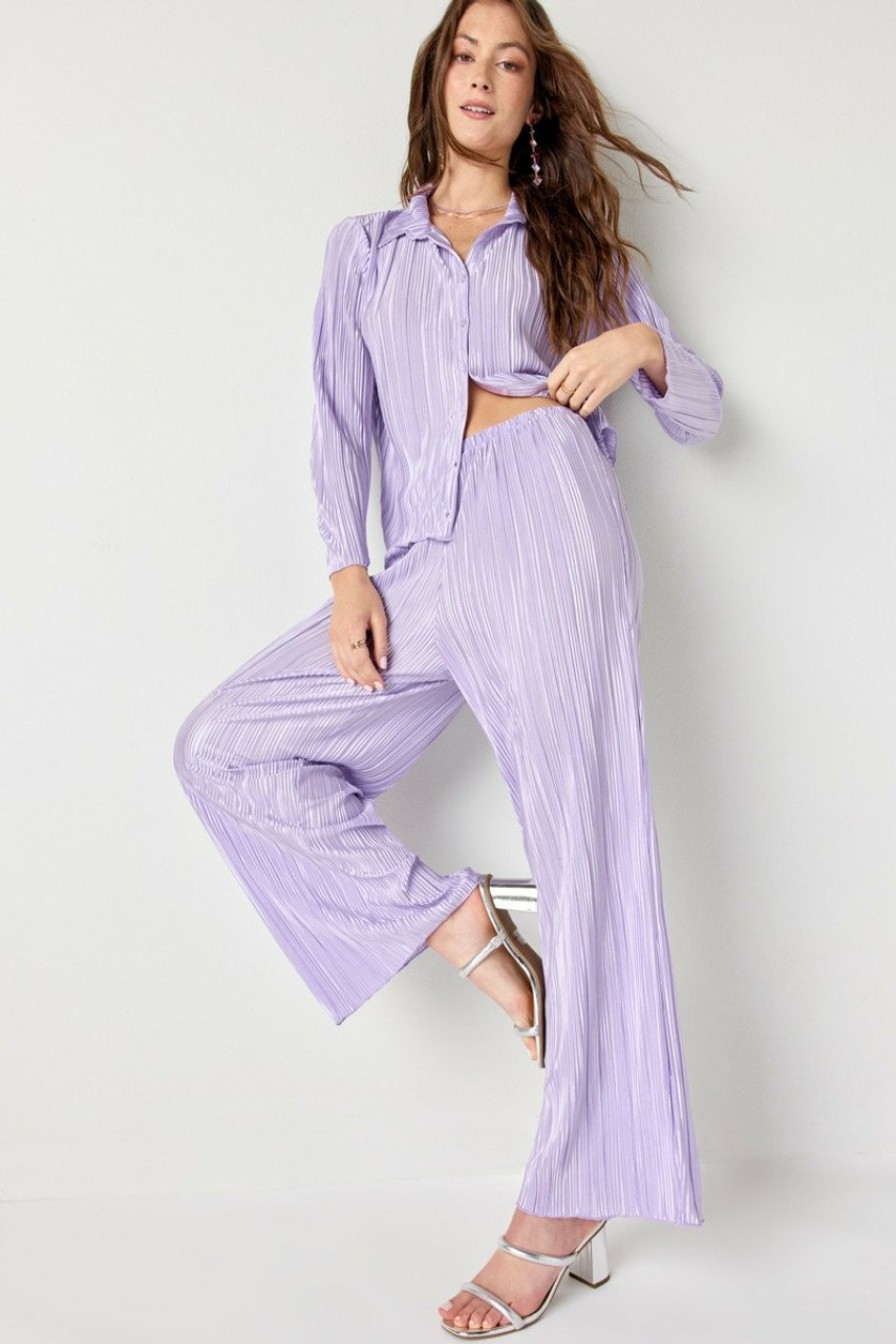 Francesca's Ella Plisse Fluid Wide Pants Lavender Pants