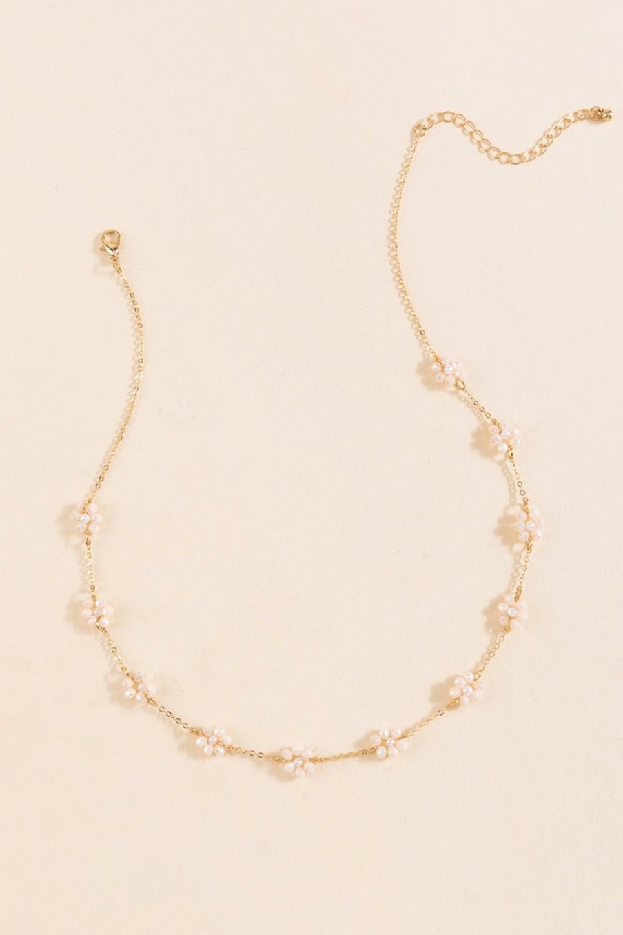 Francesca's Serena Stationed Glass Flower Single Strand Necklace Pale Pink Necklaces