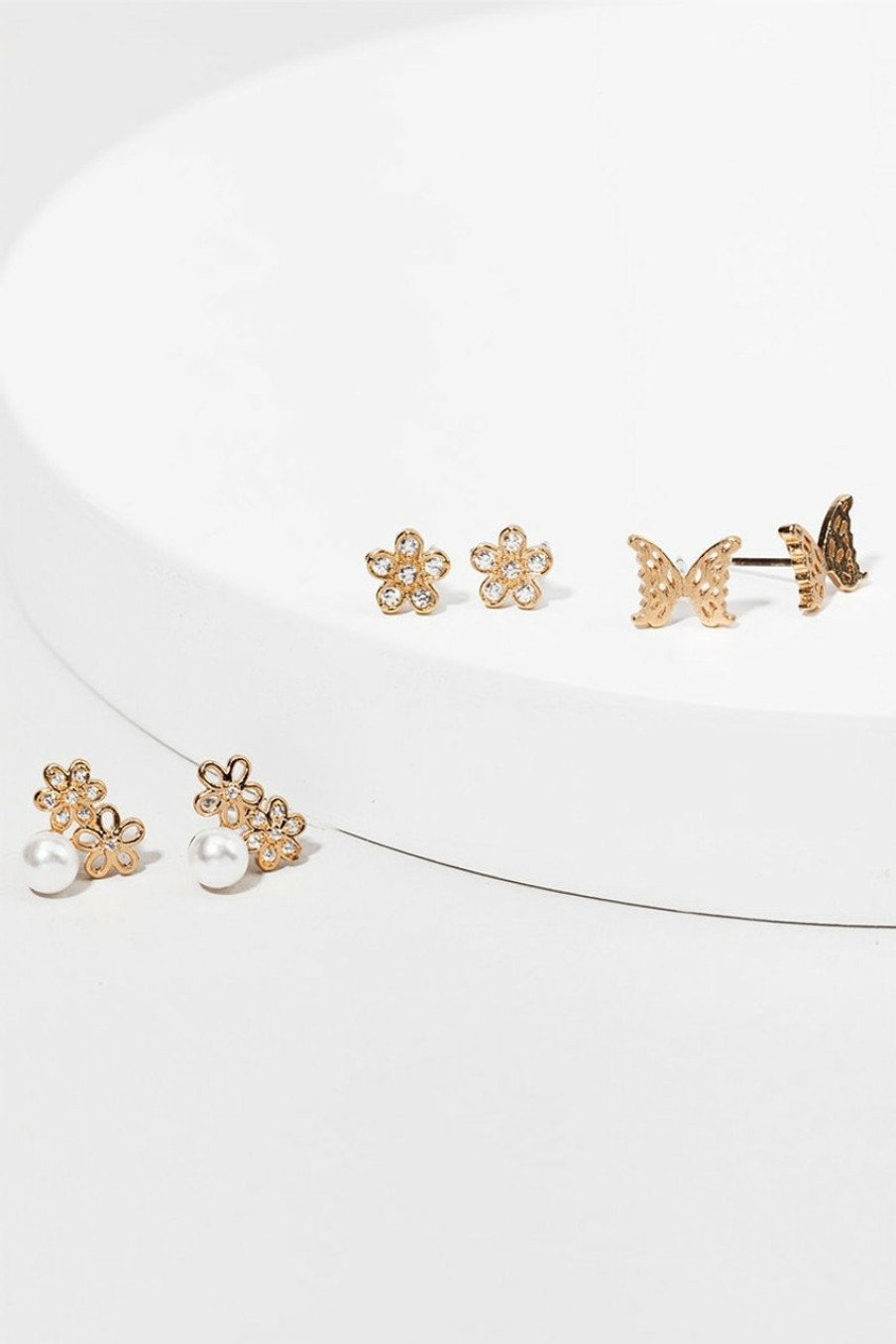 Francesca's Eve Butterfly Flower Stud Earring Set Gold Earrings