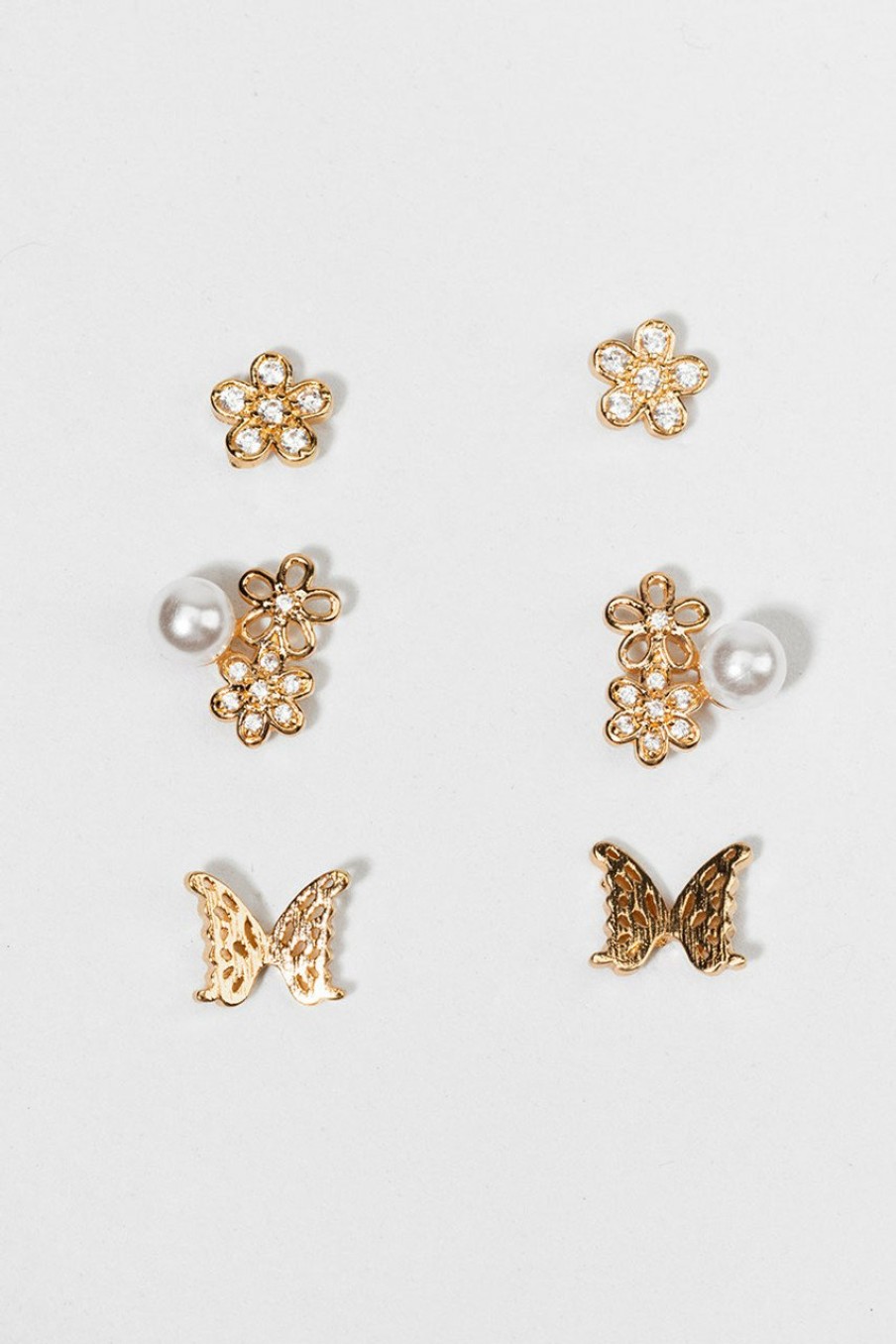 Francesca's Eve Butterfly Flower Stud Earring Set Gold Earrings