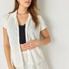 Francesca's Ella Short Sleeve Plisse Button Down White Tops