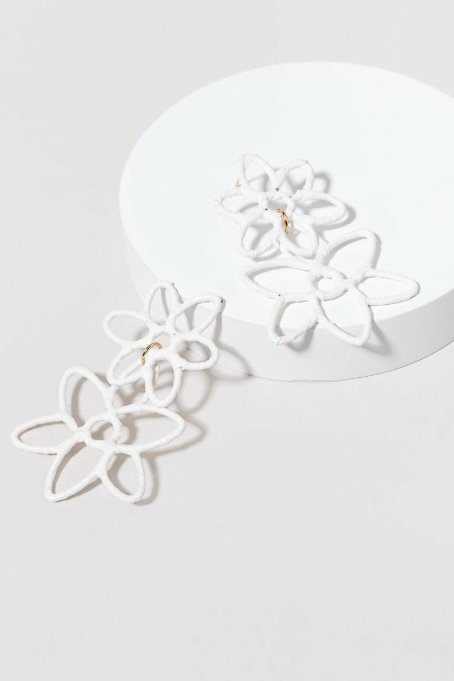 Francesca's Velma Raffia Wrapped Flower Drop Earrings White Earrings