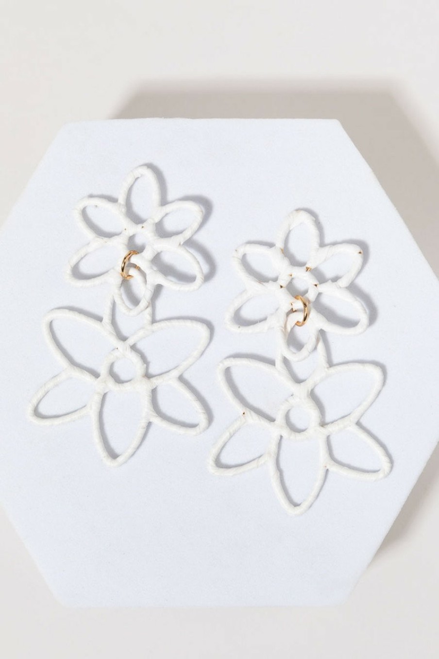 Francesca's Velma Raffia Wrapped Flower Drop Earrings White Earrings