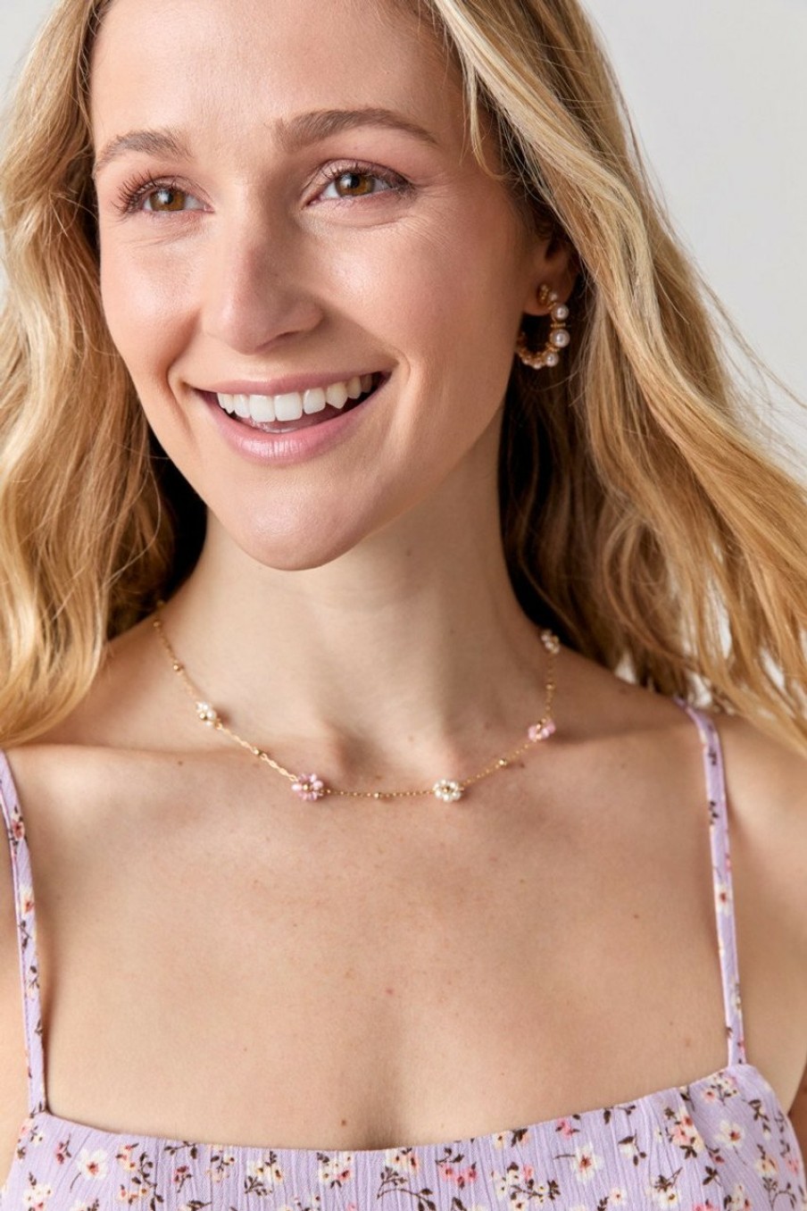 Francesca's Pearl Cateye Flower Necklace Pink Necklaces