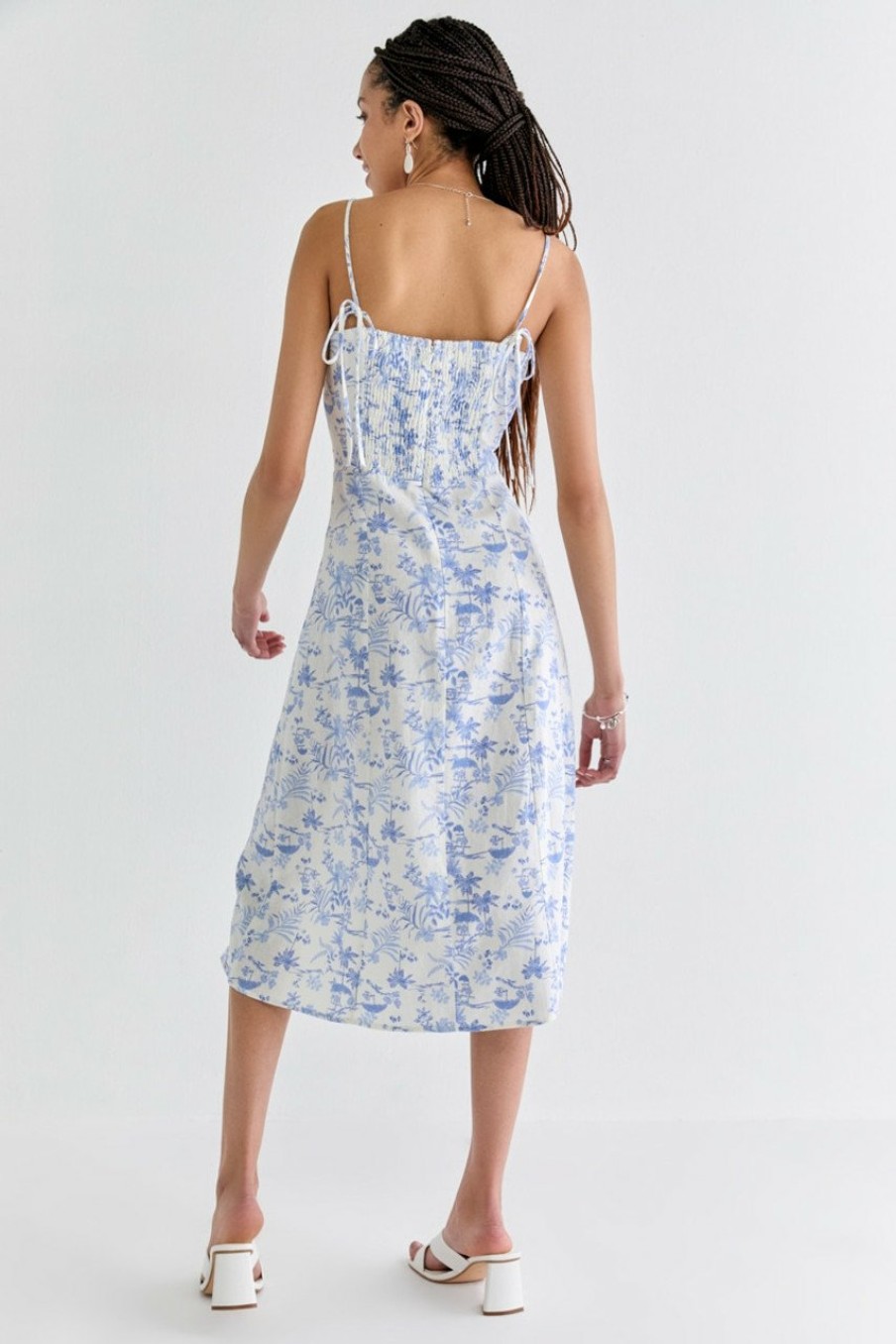 Francesca's Helen Sweetheart Neck Floral Midi Dress White Dresses