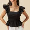 Francesca's Bella Bow Back Ruffle Sleeve Blouse Tops