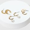 Francesca's Autumn Pearl Charm Twisted Hoop Earring Set Gold Earrings