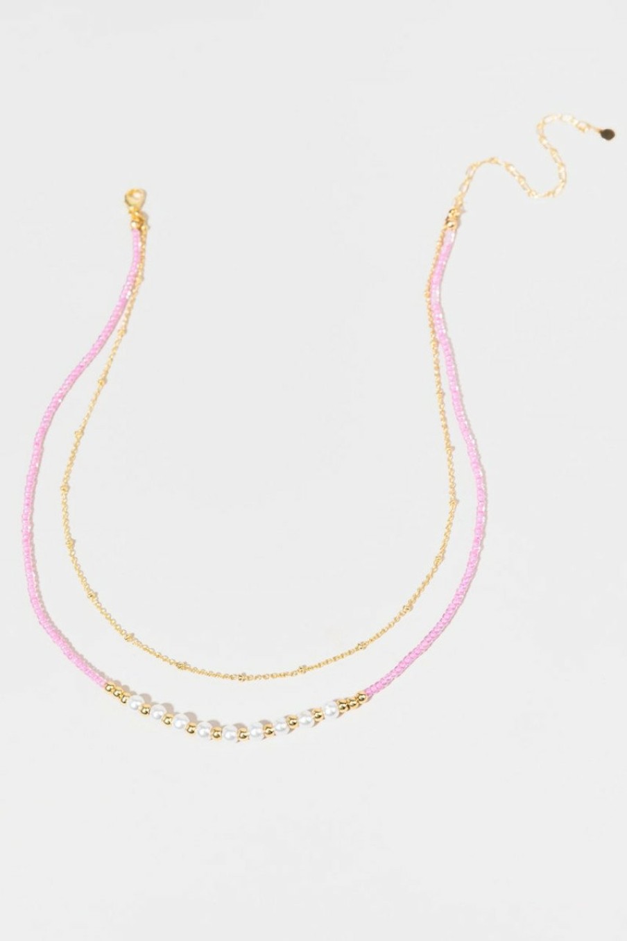 Francesca's Joy Delicate Seedbead Pearl Necklace Fuchsia Necklaces