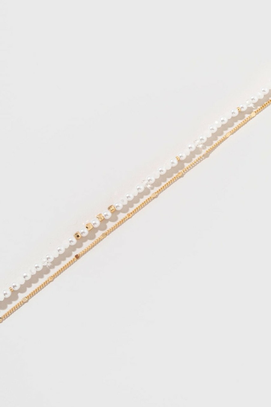 Francesca's Kaysha Bead Flat Chain Layered Necklace Pearl Necklaces