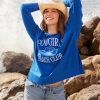 Francesca's Jacky Cowgirls Beach Club Sweatshirt Blue Tops