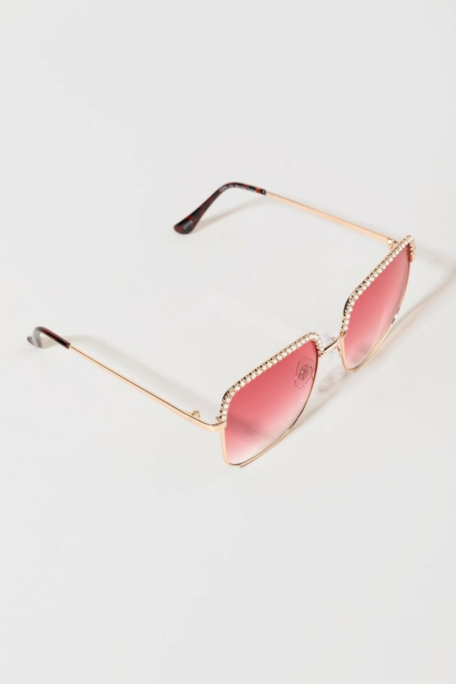 Francesca's Geva Square Rhinestone Top Accent Sunglasses Pink Sunglasses