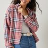 Francesca's Ethel Plaid Shacket Long Sleeve Shirt Jackets