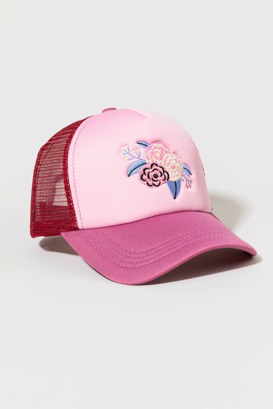 Francesca's Leonor Flower Bouquet Trucker Hat Mauve Hats