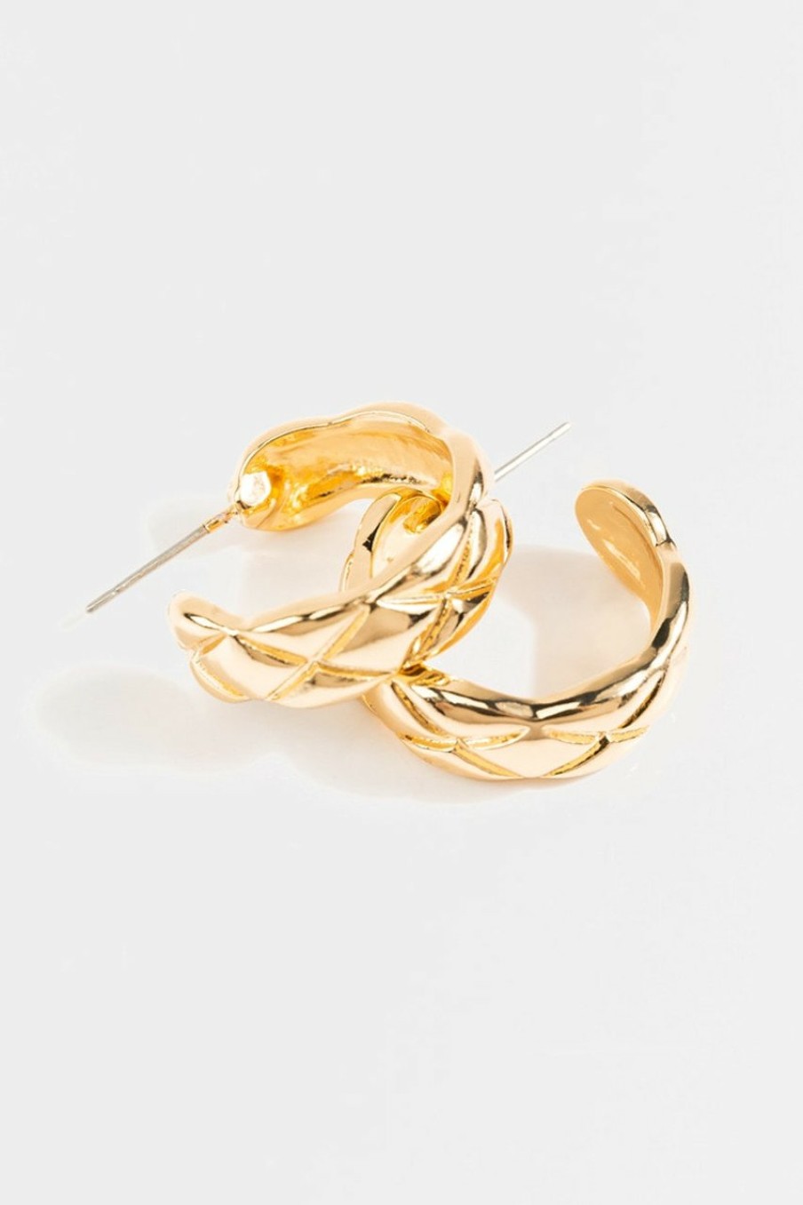 Francesca's Tanya Quilted Small Hoops Gold Earrings