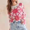 Francesca's Meredith Open Crochet Floral Pullover Multi Tops