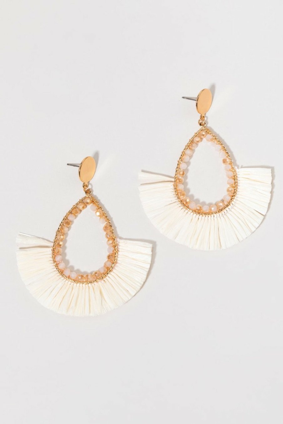 Francesca's Patrica Raffia Fan With Crystals Earrings Ivory Earrings