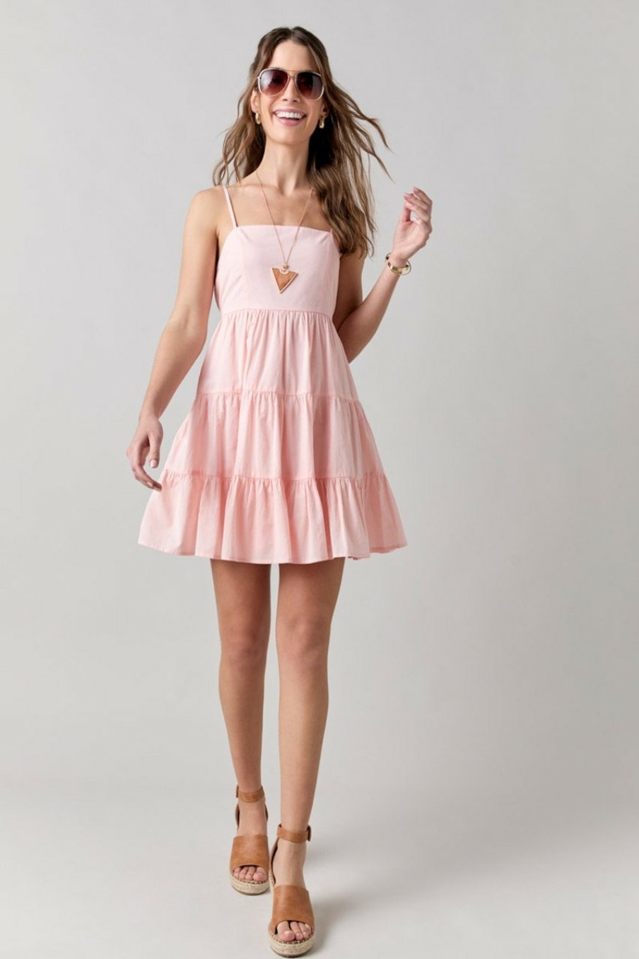 Francesca's Hope Square Neck Tiered Mini Dress Dresses