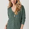 Francesca's Davena Slub Destructed Back Pullover Green Tops