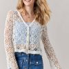 Francesca's Angelina Button Down Crochet Cardigan Ivory Tops