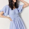 Francesca's Nancy Puff Sleeve Ruched A Line Mini Dress Baby Blue Dresses