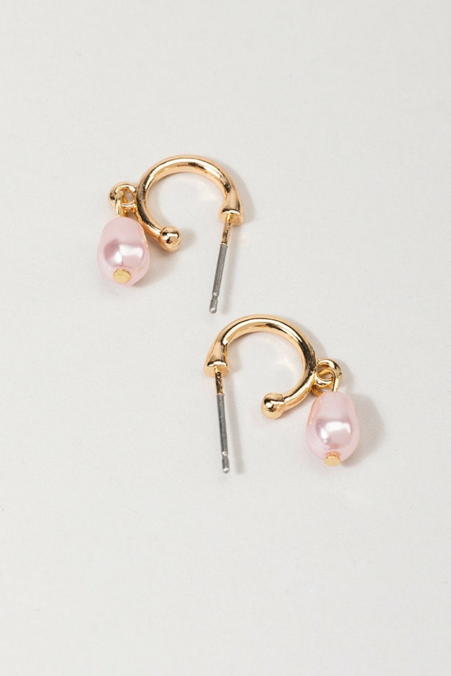 Francesca's Banks Pearl Charm Huggie Hoops Pink Earrings