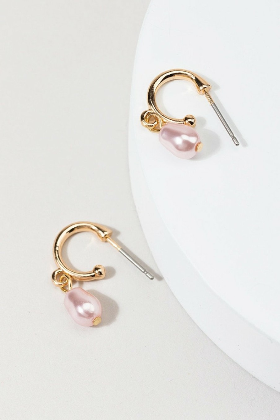 Francesca's Banks Pearl Charm Huggie Hoops Pink Earrings