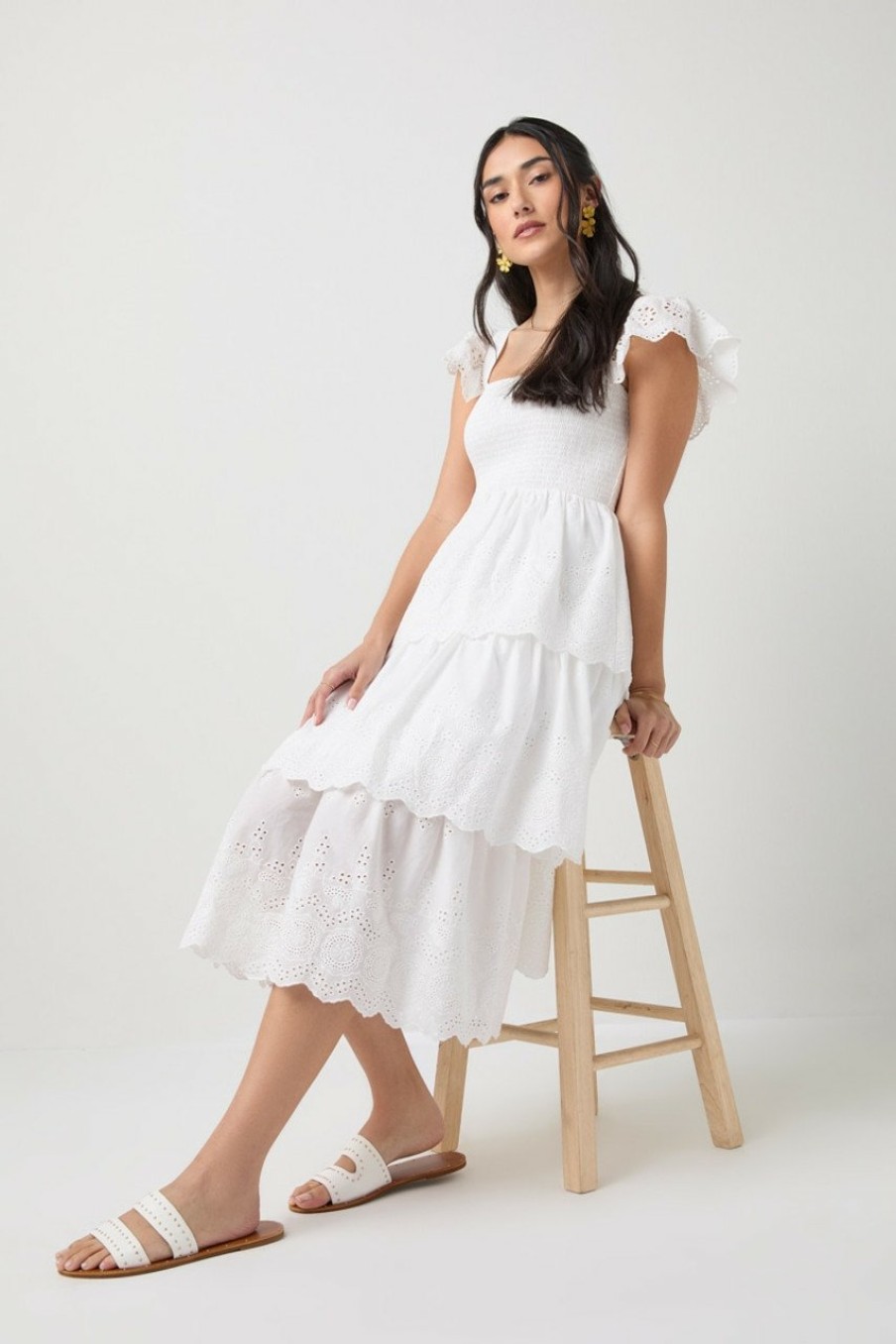 Francesca's Andrea Flutter Midi Dress White Dresses