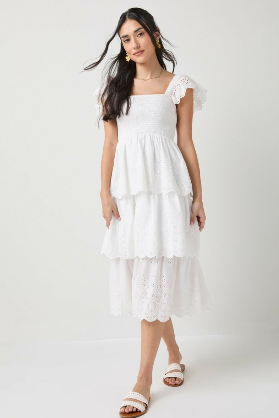 Francesca's Andrea Flutter Midi Dress White Dresses