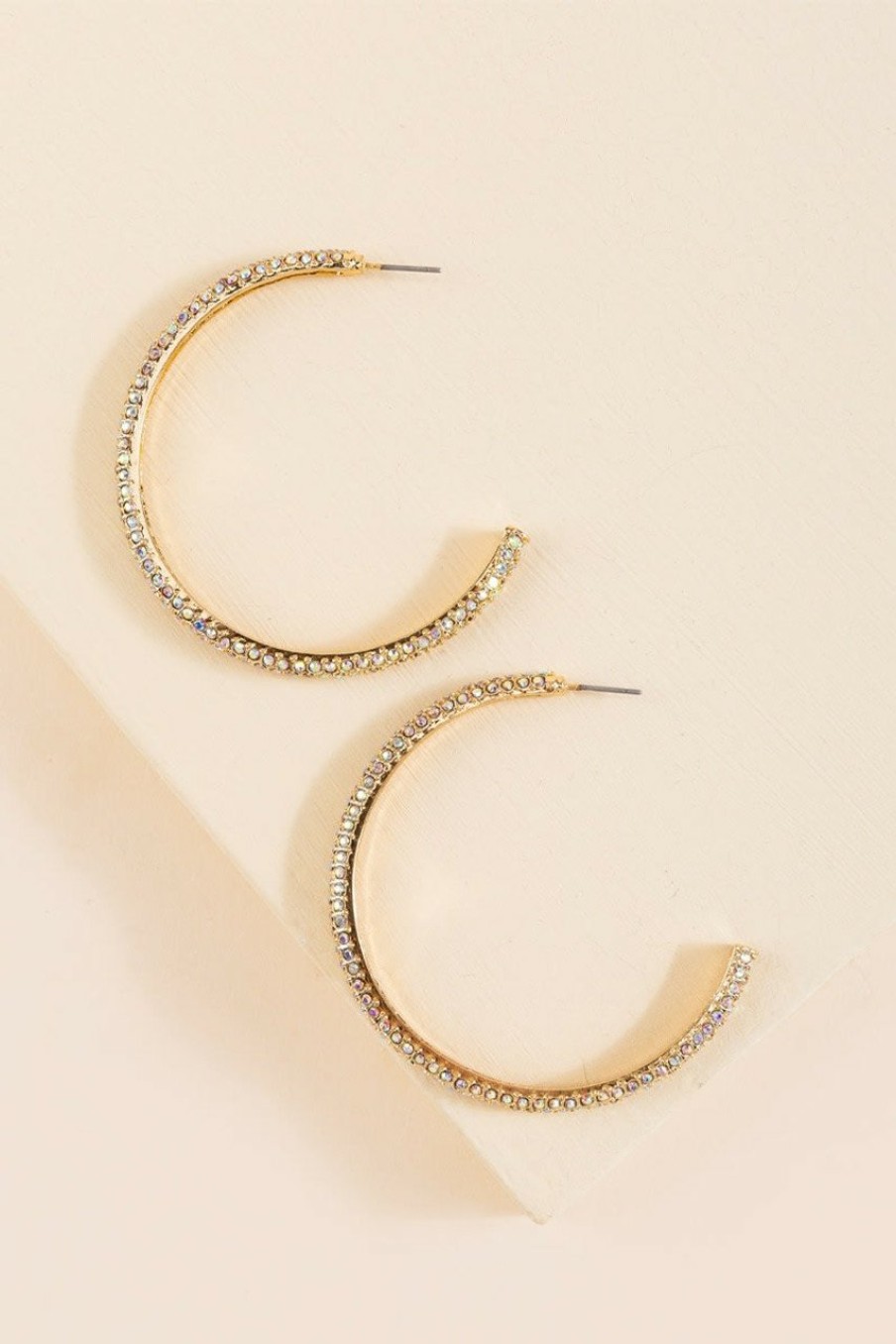 Francesca's Maeve Pave Crystal Hoop Earrings Iridescent Earrings