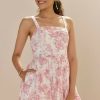 Francesca's Tracey Square Neck Floral Bubble Mini Dress Ivory Dresses