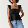 Francesca's Anita Flutter Sleeve Eyelet Blouse Tops