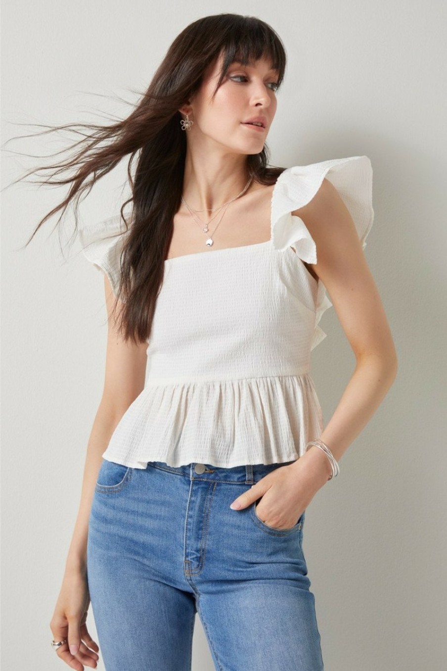 Francesca's Bella Flutter Sleeve Bow Back Top Tops