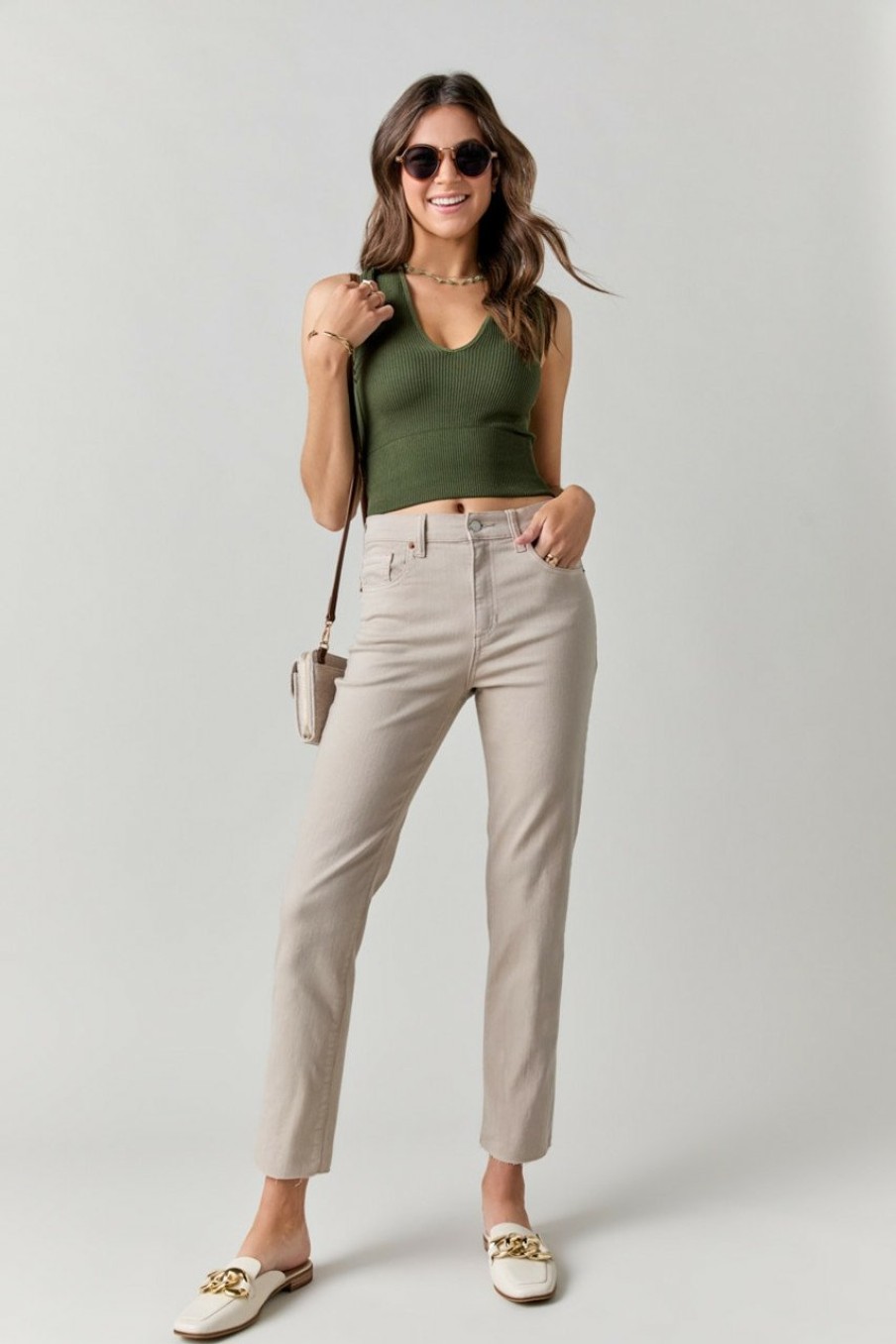 Francesca's Lynette Kick Crop Jeans Beige Jeans