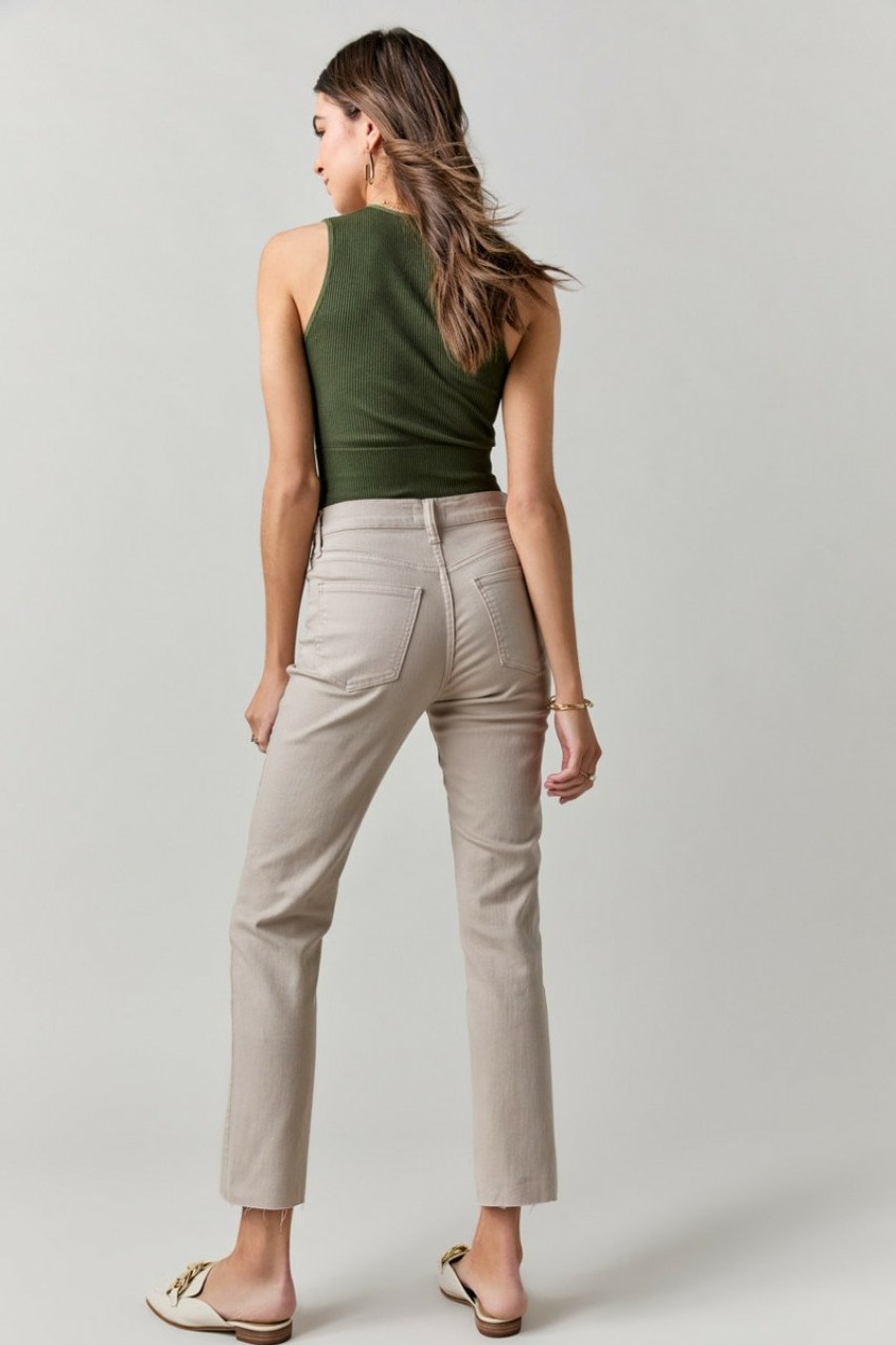 Francesca's Lynette Kick Crop Jeans Beige Jeans