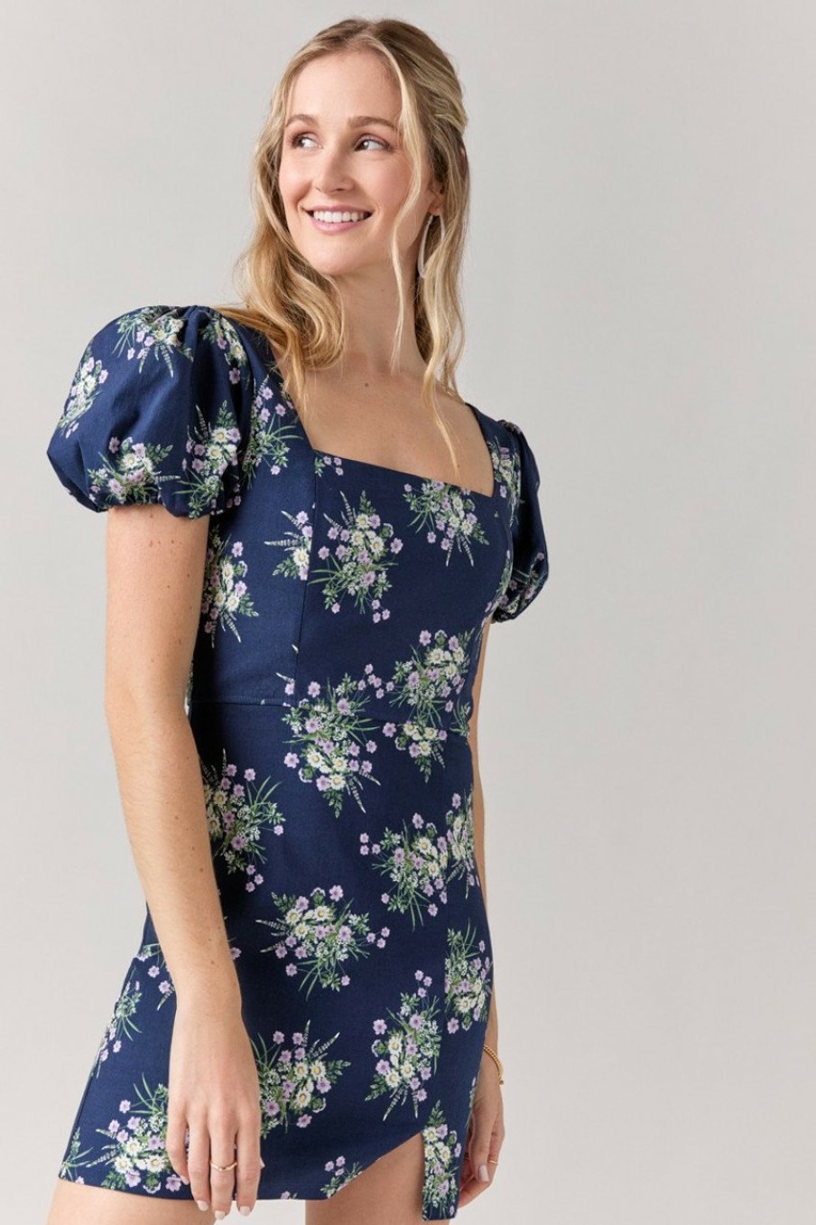 Francesca's Sydney Square Neck Floral Dress Navy Dresses