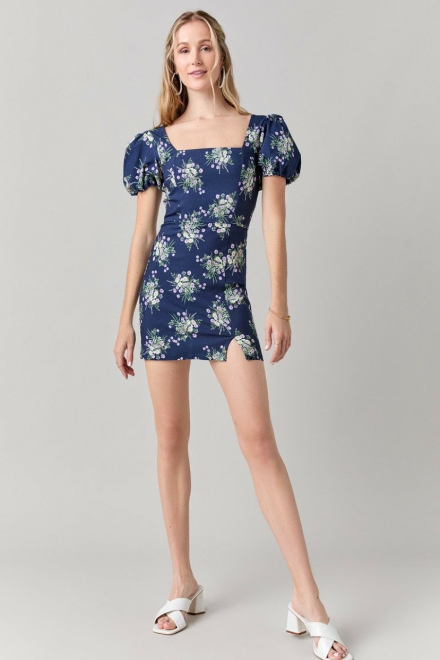 Francesca's Sydney Square Neck Floral Dress Navy Dresses