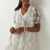 Francesca's Sabrina Jacquard Floral Swing Mini Dress White Dresses