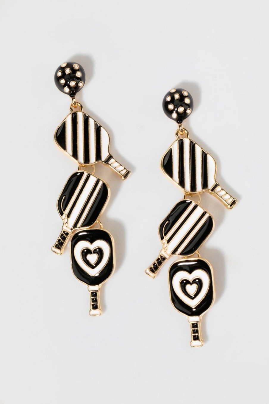 Francesca's Sandra Pickleball Enamel Earrings Black Earrings