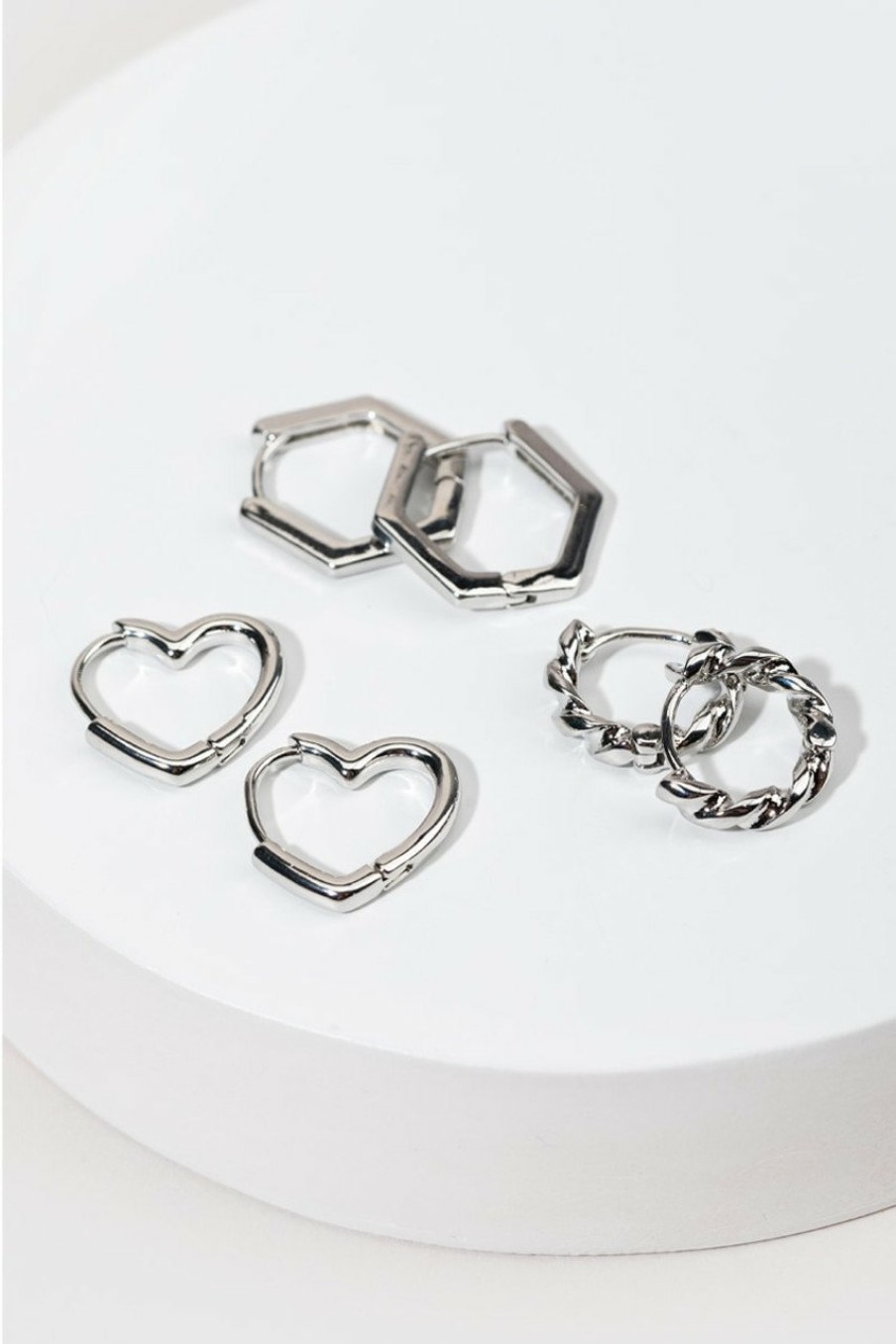 Francesca's Sadie Hexagon Heart Hoop Earring Set Silver Earrings