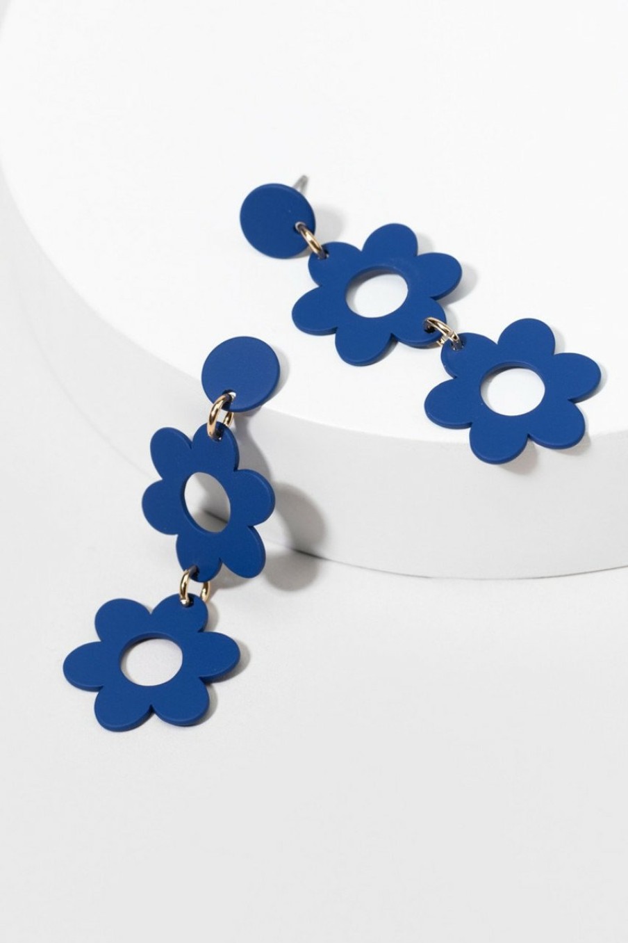 Francesca's Aida Epoxy Flower Drop Earrings Blue Earrings