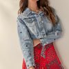 Francesca's Lilian Star Embroidered Denim Jacket Medium Jackets