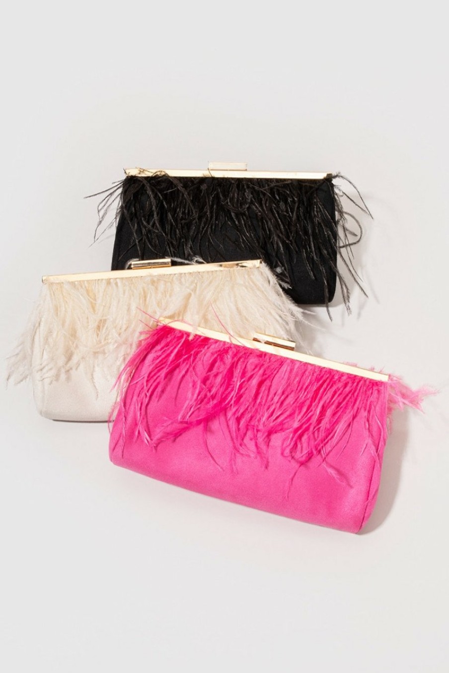 Francesca's Renni Feather Trim Frame Clutch Bags & Wallets