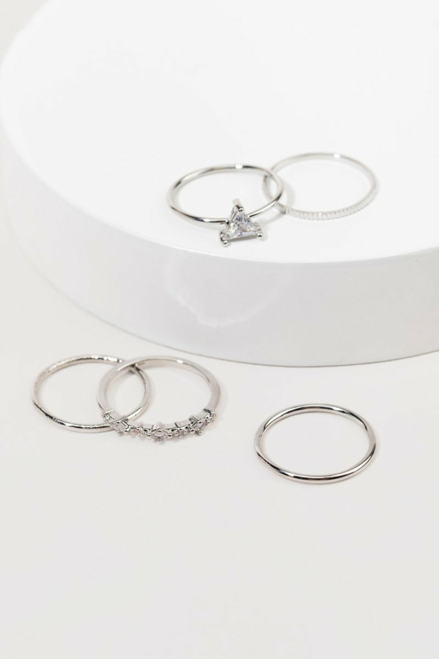 Francesca's Lauren Triangle Focal Rings Set Silver Rings