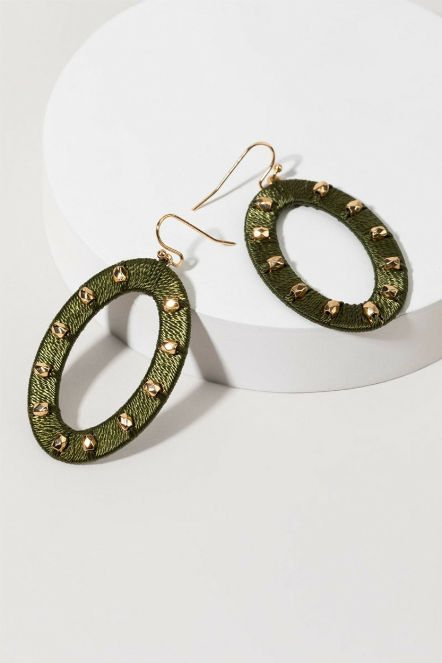 Francesca's Parker Thread Wrapped Oval Beaded Earrings Olive Green Earrings