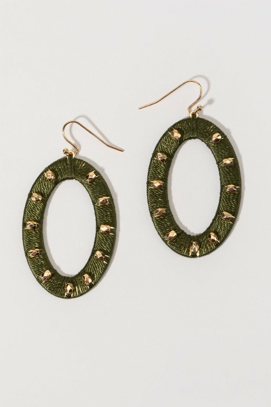 Francesca's Parker Thread Wrapped Oval Beaded Earrings Olive Green Earrings