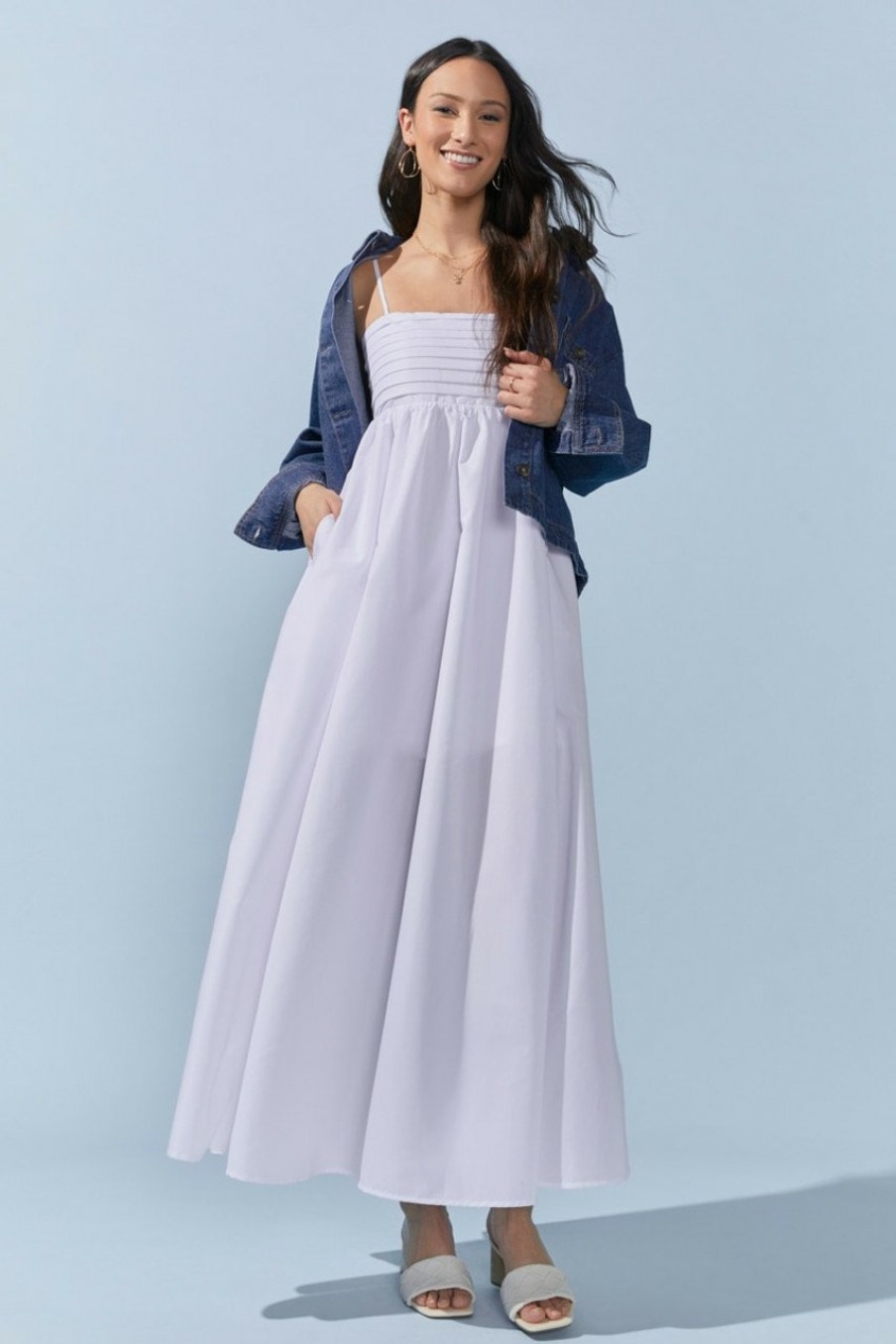 Francesca's Suzanne Upper Pleated Maxi Dress White Dresses