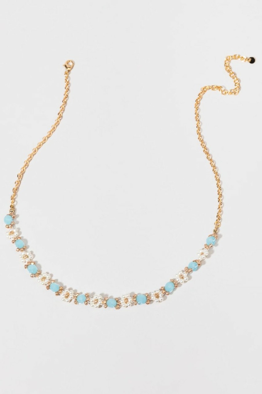 Francesca's Fae Flower Pearl Bead Necklace Blue Necklaces